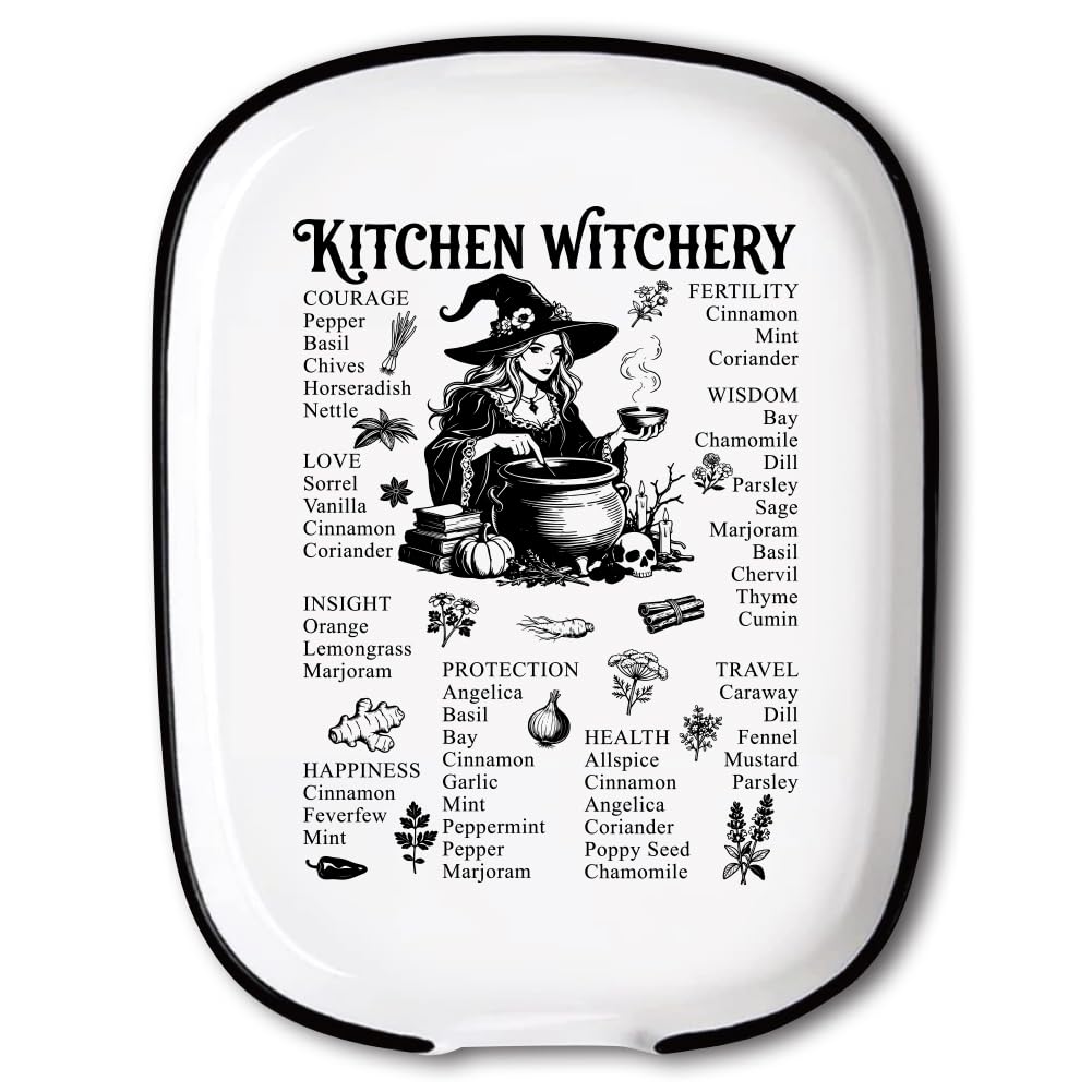 ANATTASOUL Kitchen Witch and Herbs Ceramic Spoon Rest Kitchen for Cooking
