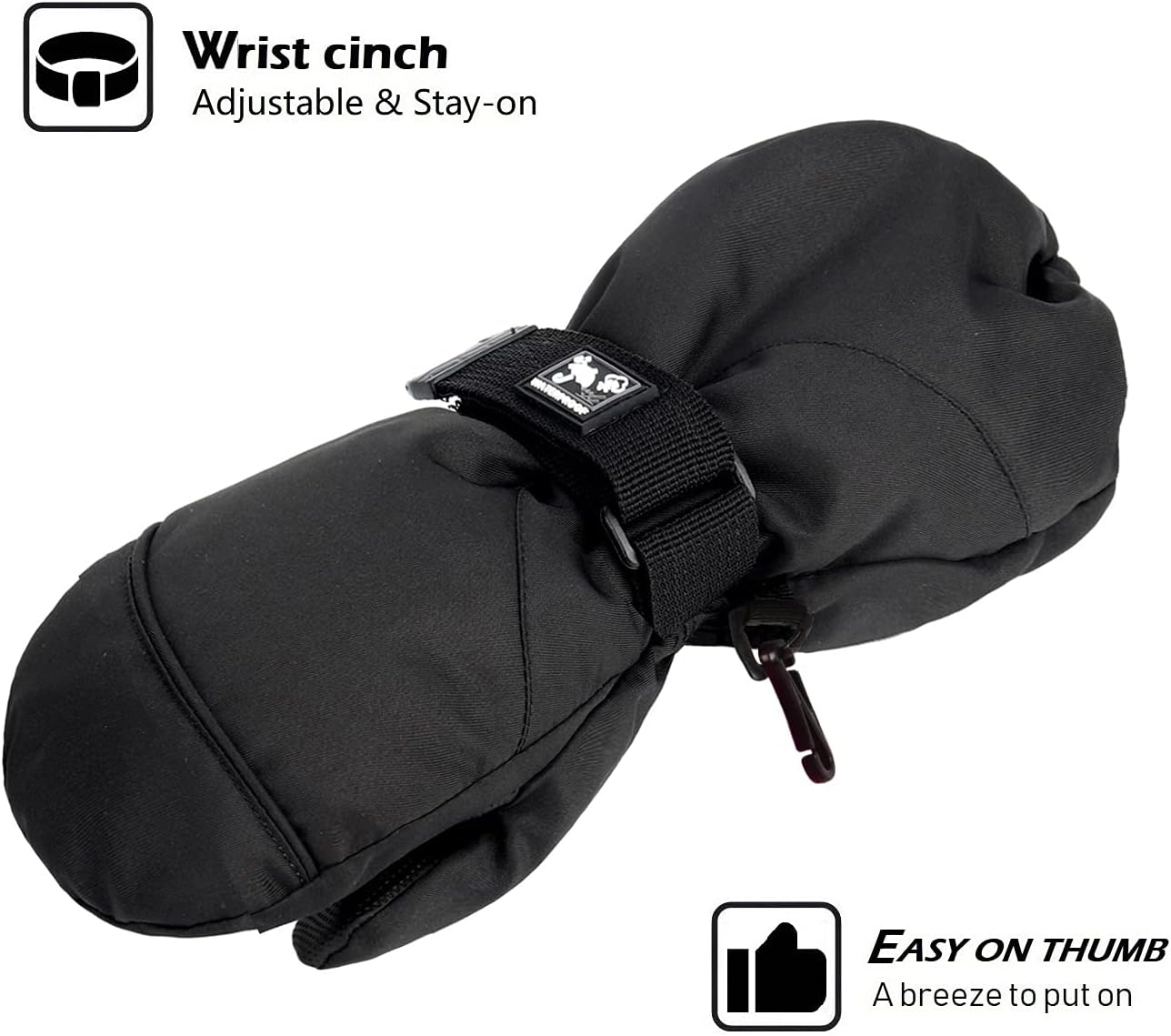 HIGHCAMP Kids Long Cuff Winter Gloves with Stay-on Strap Waterproof Mittens for Toddler Children Snow Ski - Image 2