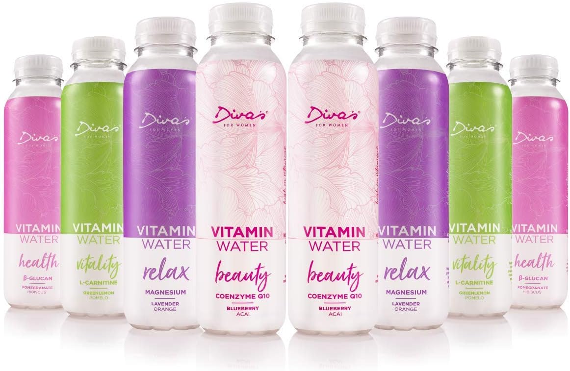 Divas Vitamin Water Variety Pack - Nutrient Enhanced Water with Vitamins - No Preservatives, No Colorants, No Sugar Added, Low-Calorie, Vegan 12 x 13,5 fl oz