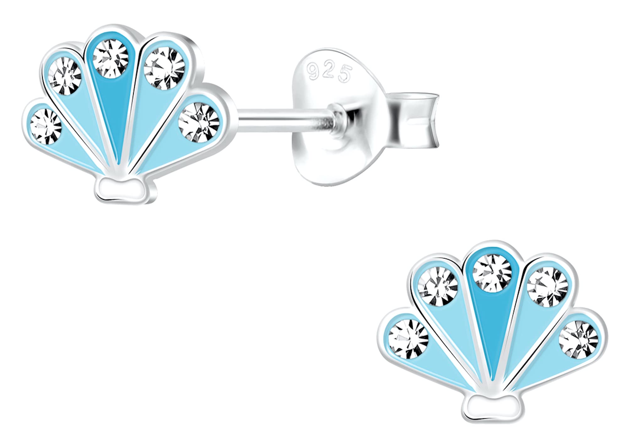 Aww So Cute92.5-925 Sterling Silver Crystal Shell Stud Earrings for Kids Girls Pure Silver (ER1983)