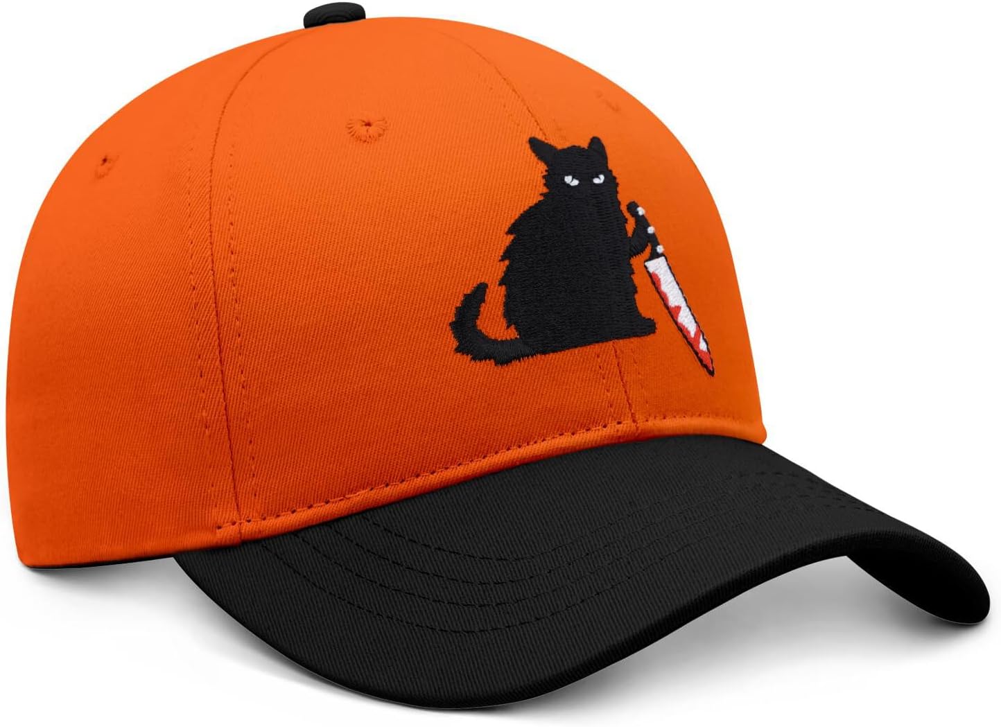 Halloween Spooky Embroidered Hat - Black Cat Knife Grinning Pumpkin & Ghost Designs for Festive Trick-or-Treating & Parties - Image 3