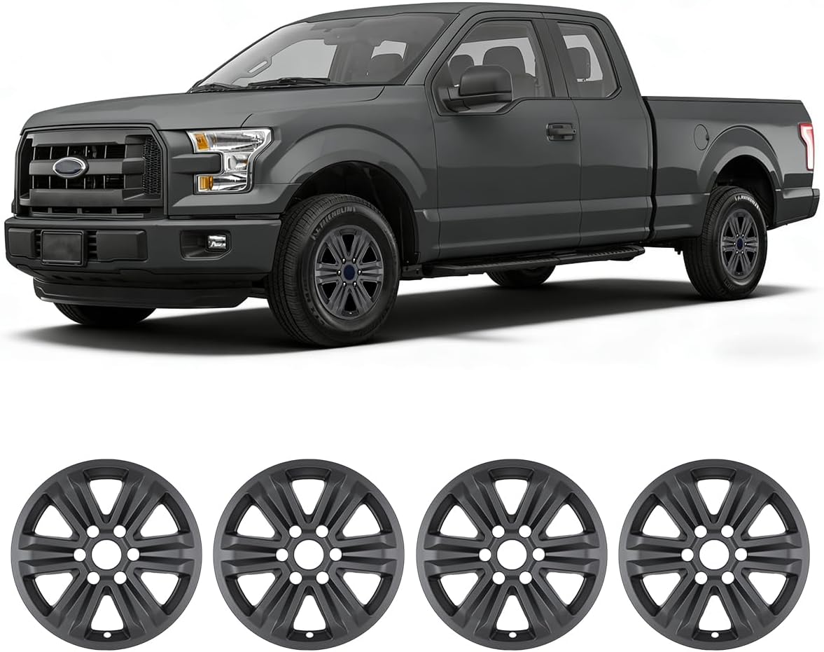 CPW 4Pcs 17 Inch Alloy Wheel Wheel Skins for Ford F-150 2015-2020, ABS+PC Material Snap-On Installation Car Accessories Replacement Set of 4 Matte Black