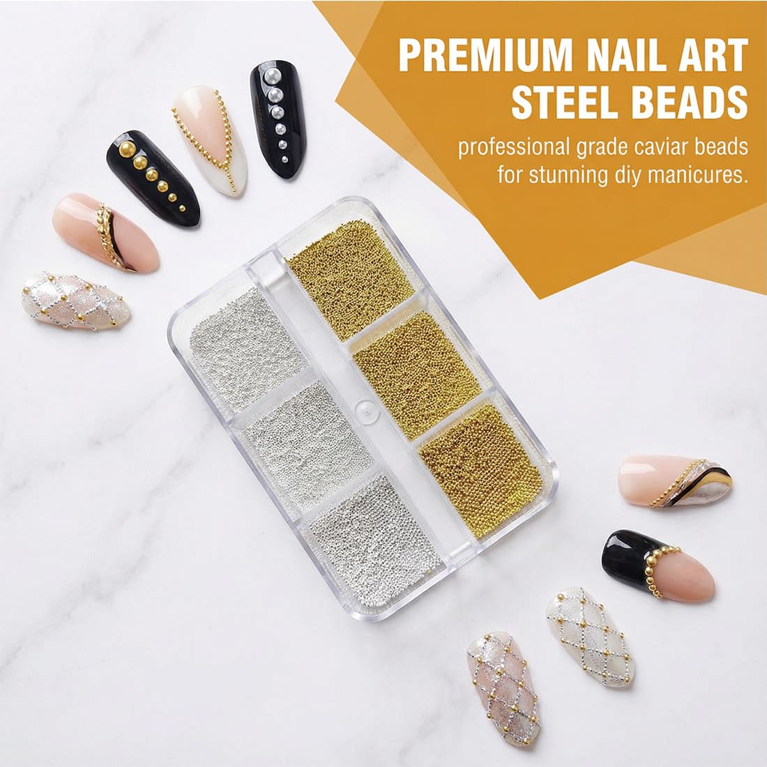 1 Pièce Or Perle Nail Charms Pearls Caviar Strass Ongle Nail Art, Strass Ongle Nail Art, Mini Nail Caviar Beads pour Bijoux Ongles, Charms Ongles