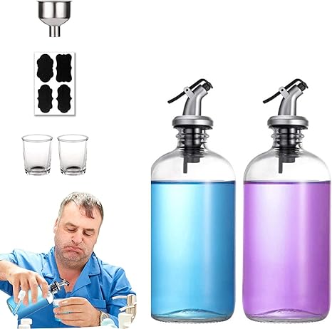 Amazon マウスウォッシュディスペンサー バスルーム用 2パック マウスウォッシャーデカンタセット 詰め替え可能ボトル容器 注ぎ口付き 再利用可能なショットグラスカップ 壁取り付けカップホルダー ラベル ステンレススチール漏斗 ソープ シャンプー用ディスペンサー