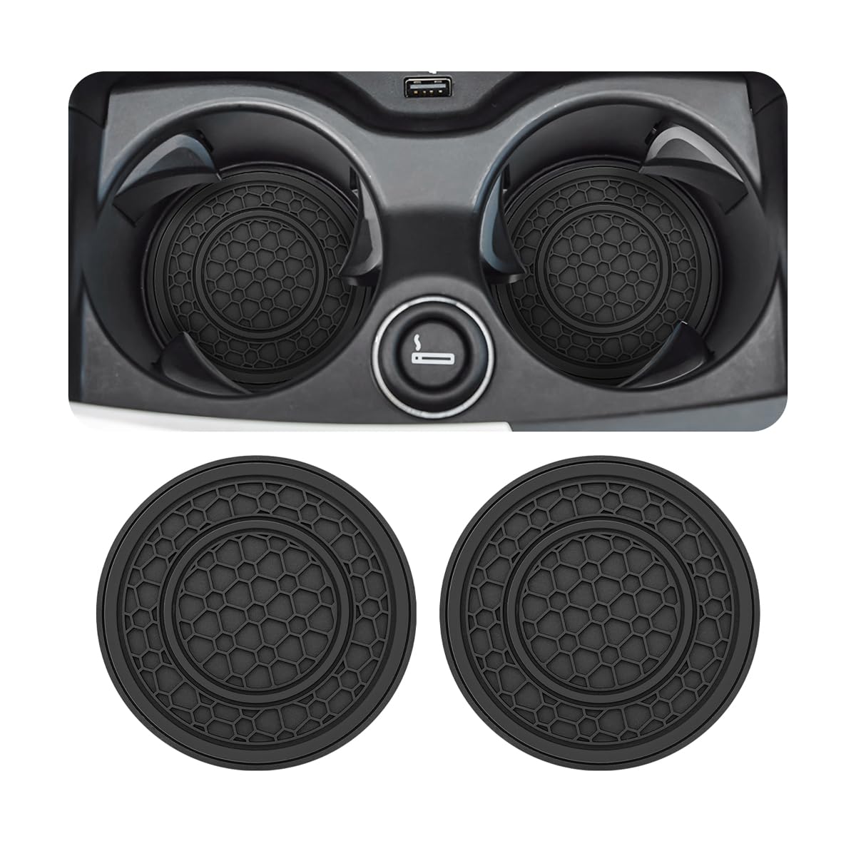 Osilly 2PCS 2.75 Inch Silicone Anti-Dust Cup Holder Coasters, Black