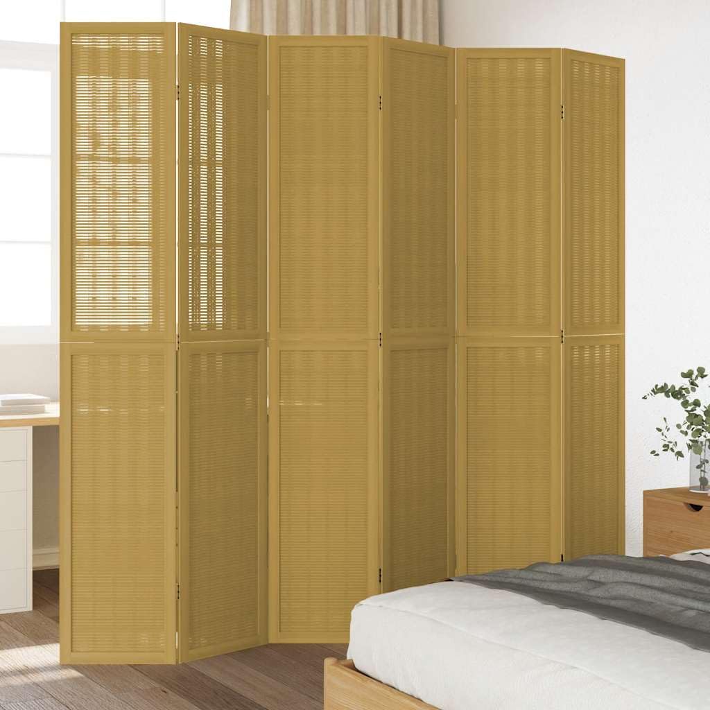 Lot de 6 séparateurs de pièce en bois massif de paulownia et bambou - 210 x 220 cm - Paravent pliable - Pour salon, chambre à coucher, bureau, intimité