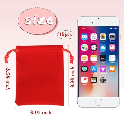 Miniatura 2 de Shintop Paquete de 10 bolsas de terciopelo con cordón para regalo de Navidad, bodas, bolsas de tela de terciopelo para joyas (2.75 x 3.54 pulgadas,