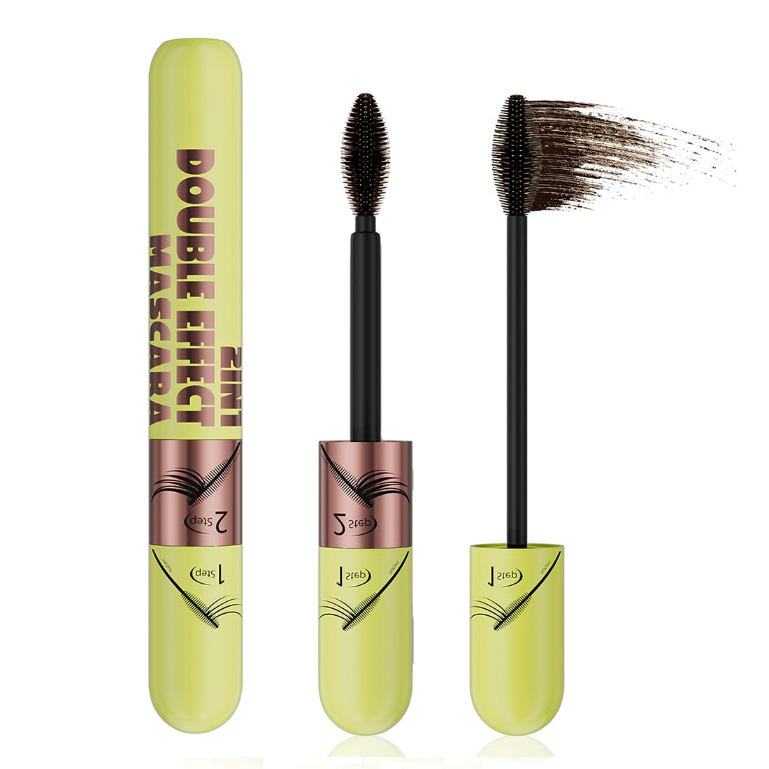 2 Distinct Brush Heads Mascara, 2-in-1 Volume & Define Effect Day to Night Waterproof Eyelash Makeup (Brown)