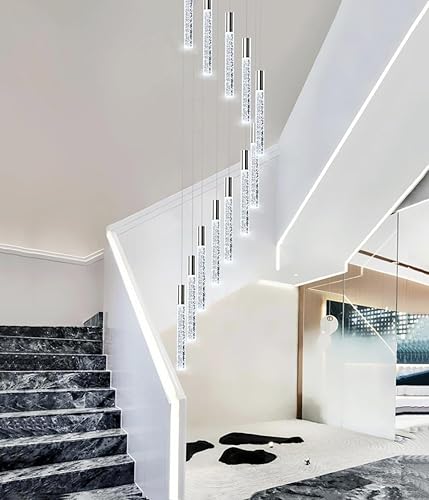 Miniatura 6 de Candelabro Glam de 118 pulgadas de largo con luces colgantes lineales de cristal de burbuja, regulables, LED, de techo alto, para sala de estar,