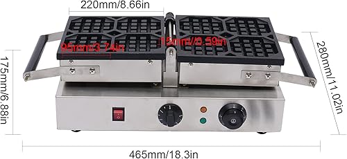 Miniatura 5 de DYRABREST Máquina de gofre eléctrica antiadherente, 4 unidades, de acero inoxidable, antiadherente, control de temperatura y tiempo, máquina de cono