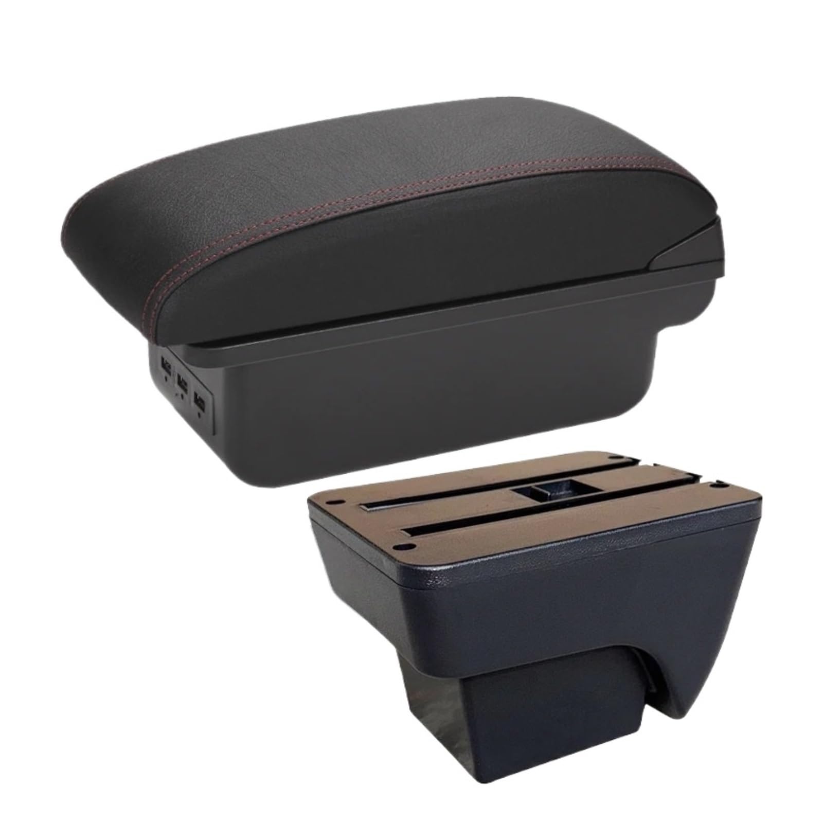UMDJJU For Seat For Ibiza For SEAT For ARONA For IBIZA 6L 6J 2017-2025 Armrest Box Car Auto Storage Retrofit Interior Accessories Car Centre Console Armrest Box(B1 Black red 3USB)