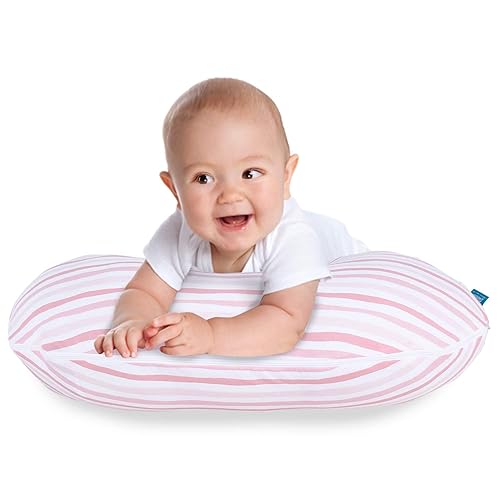 Miniatura 2 de Biloban Juego de 2 fundas de almohada de lactancia, color rosa y gris, elásticas, 100% algodón de jersey, fundas de almohada de lactancia para