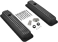 Vista 18 de Cubiertas de válvula de aluminio con agujeros, pulido retro con aletas compatibles con motores Chevy SBC 58-86 de bloque pequeño 283 305 327 350 400