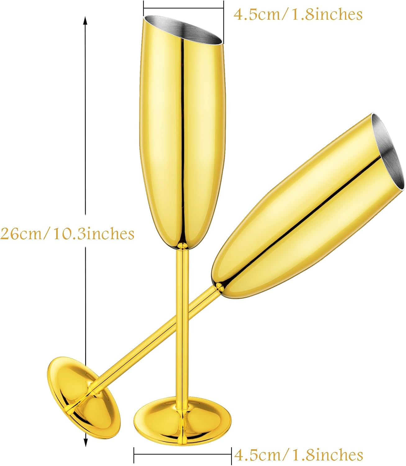 Champagne Flutes Set of 2, Premiumty Stainless Steel High Footed Champagne Glasses, 7oz Capacity,Unbreakable Slanted Champagne Glasses - Image 4