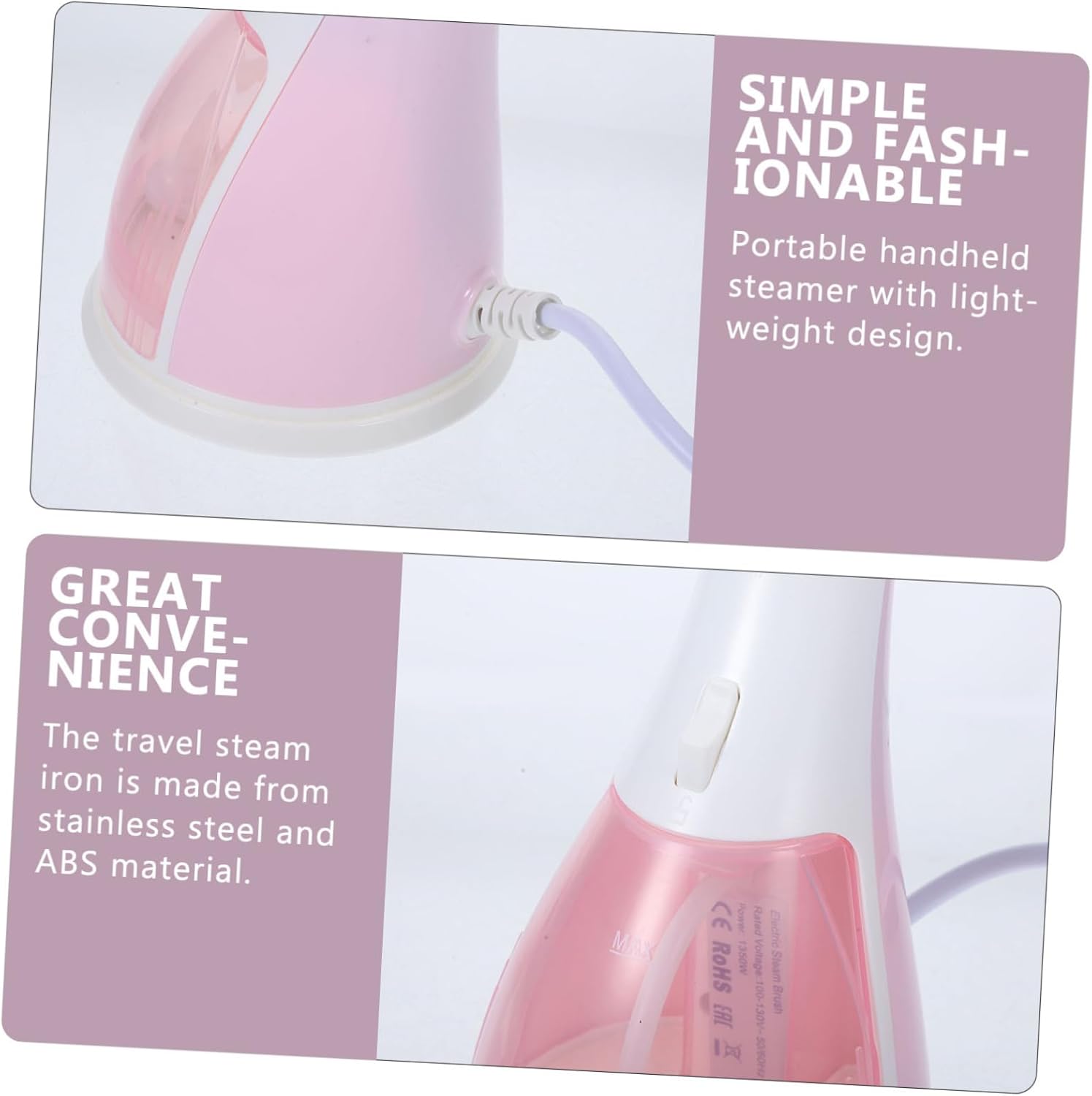 PRETYZOOM Portable Travel Steam Iron for Clothes Handheld Garment Steamer Lightweight Wrinkle Remover with Large Water Tank for Curtains Pillowcases US Plug