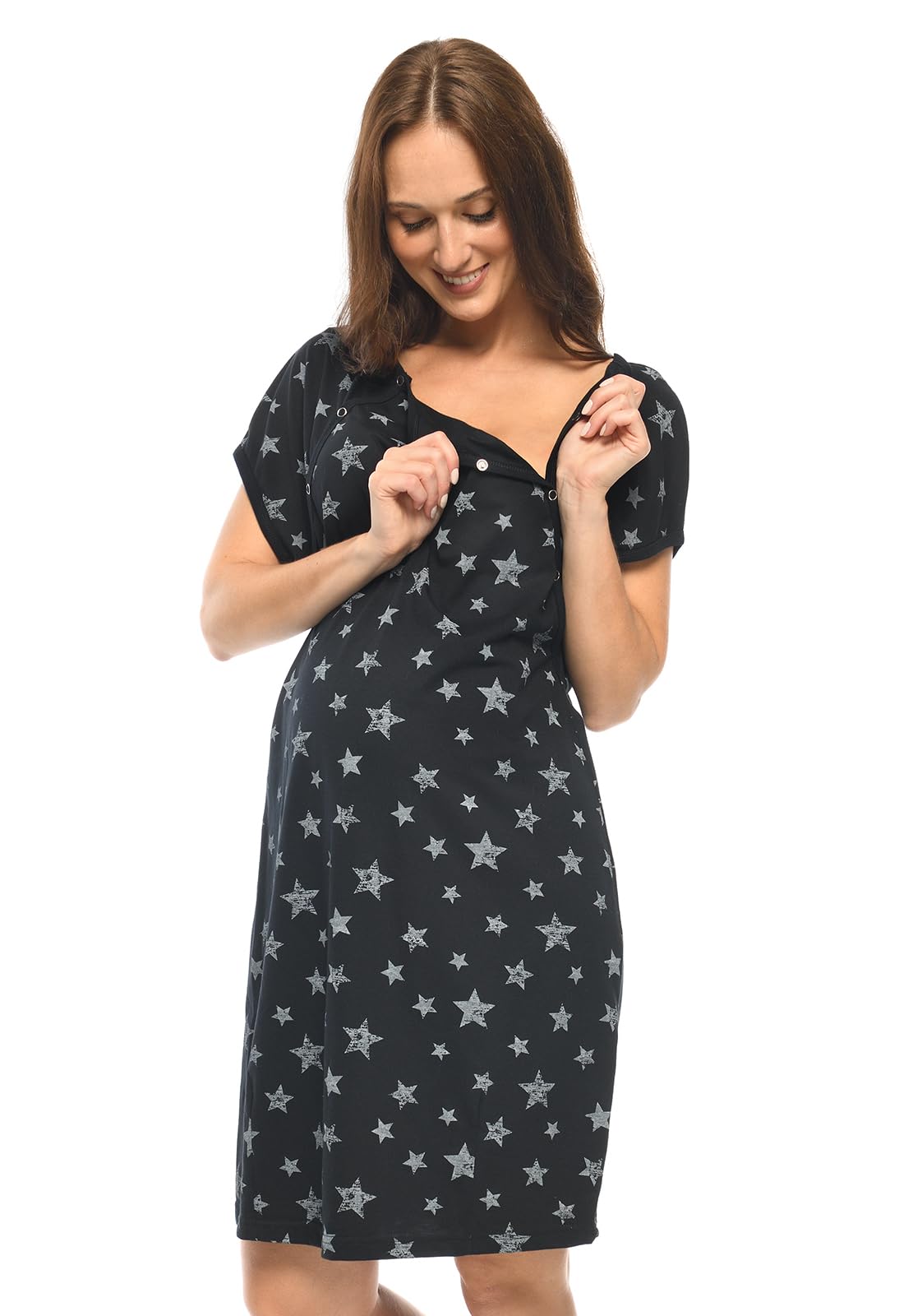 MijaCulture 3 in 1 - Camicia da notte per allattamento 4123 (M/EU38, nero/stelle)