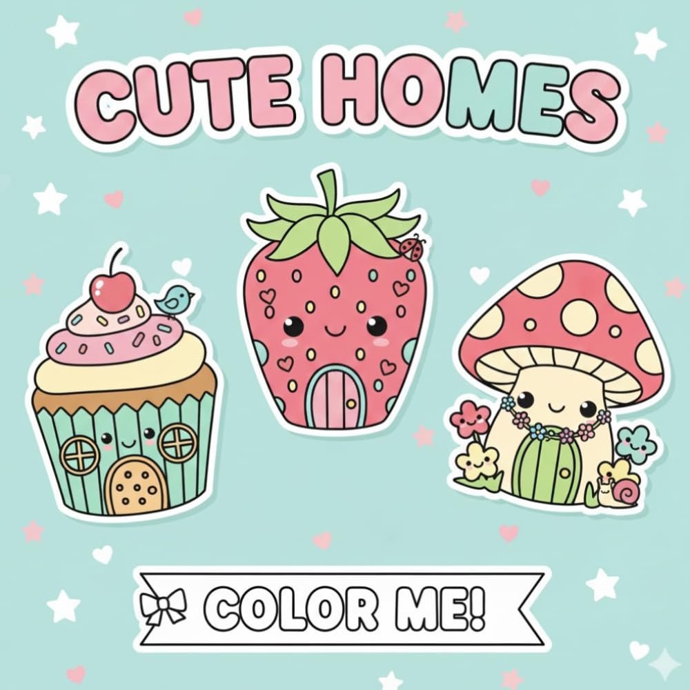 Cute Homes: Coloring Books for kids and adults. Relaxing and unfolding a moment of joy and peace.