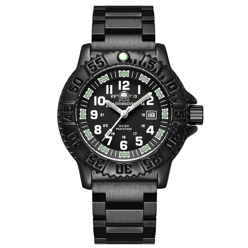 ADDIESDIVE Montre de Sport Homme Militaire Quartz Cadran 24 Heures Lumineux Étanche 50M Lunette Pivotante Acier Inoxydable