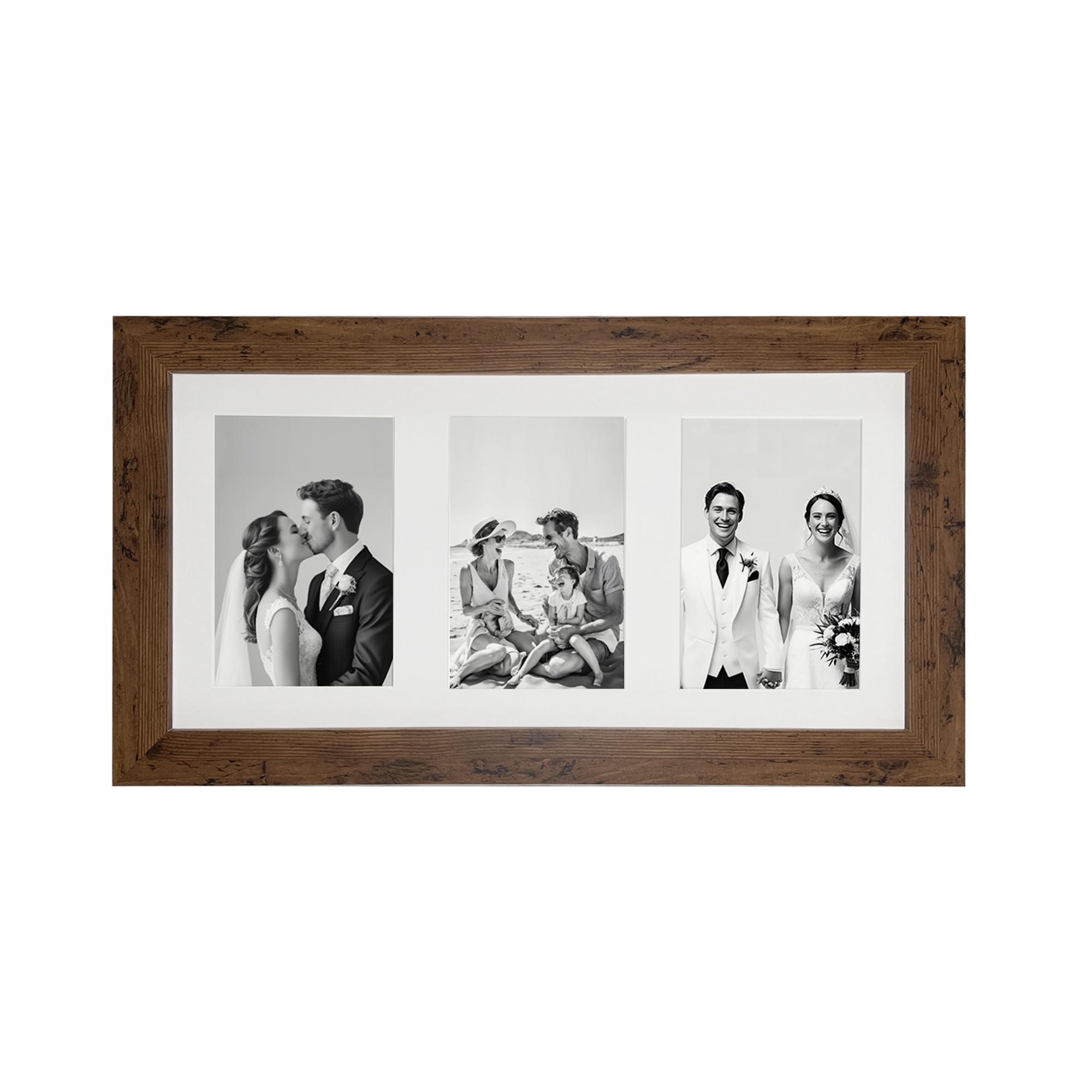 Aryllis Multi Aperture 16x8 Picture Frame, Rustic Brown, 16x8 Frame with Mount for 3 6x4 photos