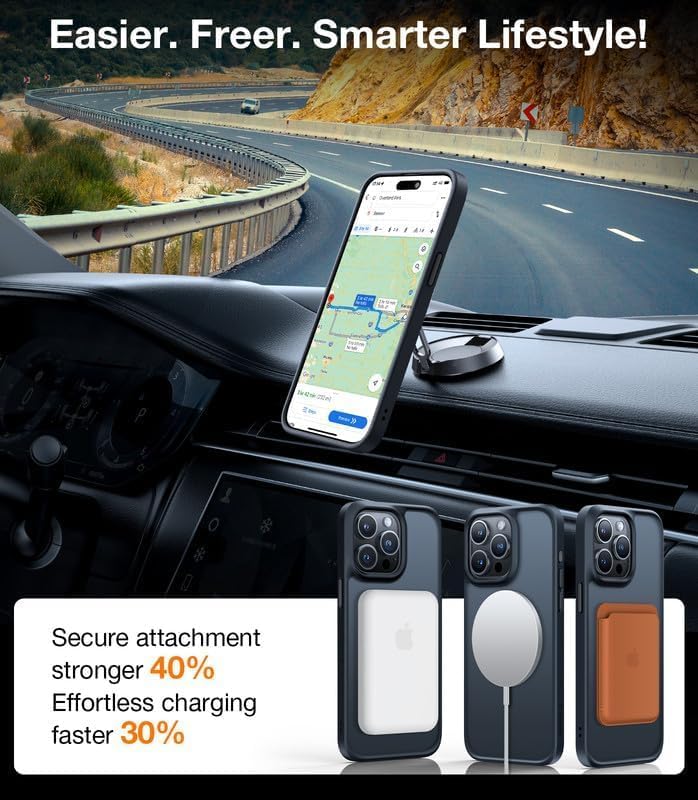 TORRAS Stronger Magnetic & Shockproof for iPhone 13 Pro Case Matte Black | Fit for MagSafe, 12FT Military Grade Drop Tested, Anti-Scratch & Anti-Fingerprint, Slim Protective Translucent Matte Silicone