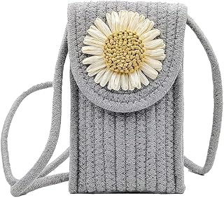 BUNAII Handmade cotton rope Mobile Sling Bag For Women Side Shoulder Small Crossbody for Women Cell Phone & Cash (Grey) Price In India