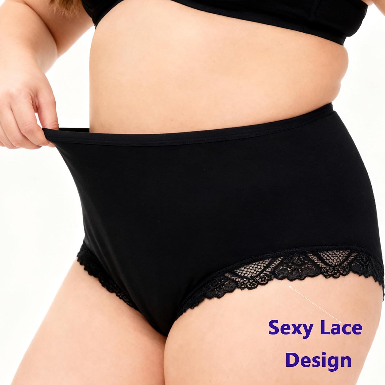 Womens Cotton Underwear XL-5XL Briefs Mid High Waist Ladies Lace Trim Panties Plus Size Full Coverage 5 Pack