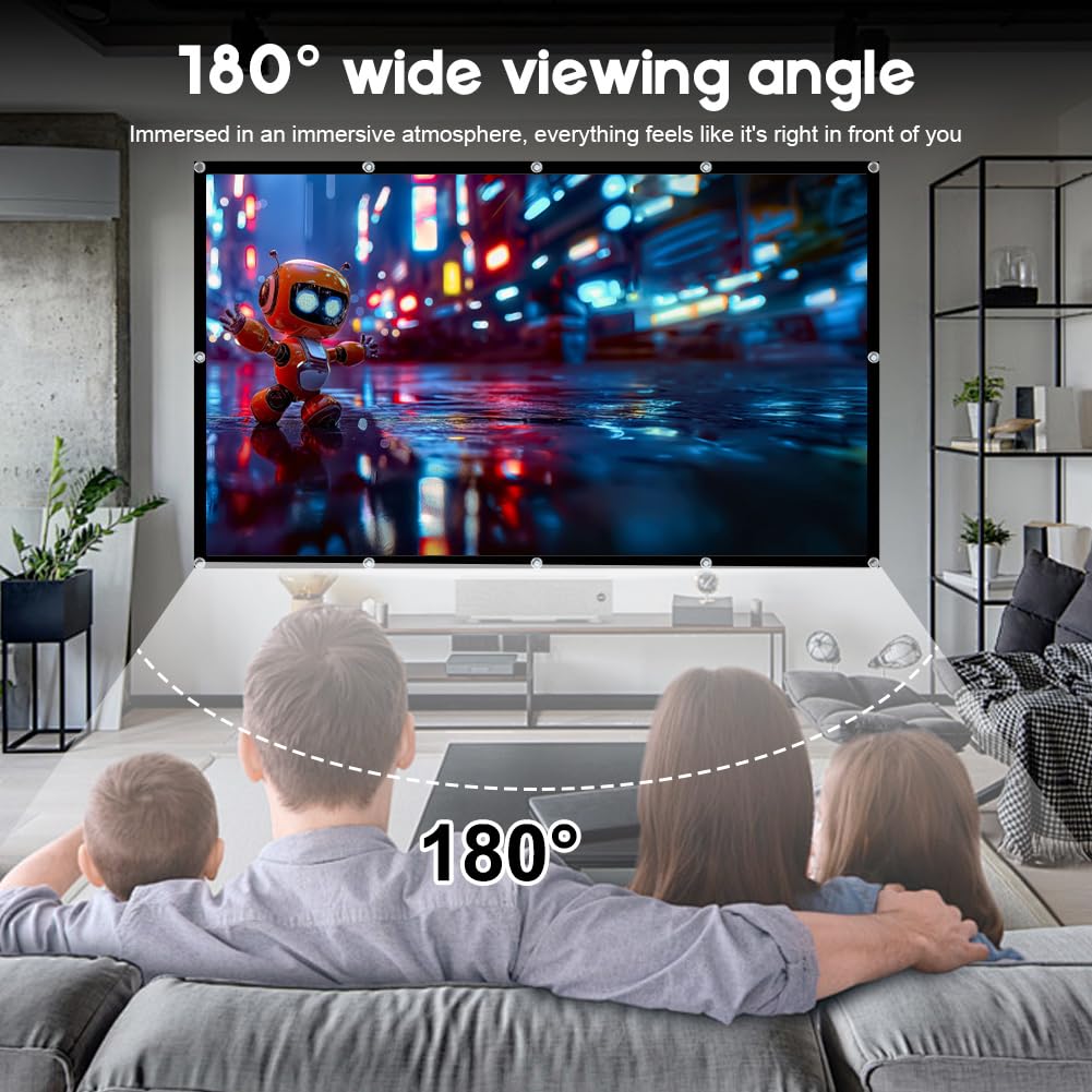 Gohytal Proiettore su tela, 16:9, HD, pieghevole, anti-piega, fronte/retro, portatile, per casa, scuola, riunioni, home theater (bianco, 100 pollici)
