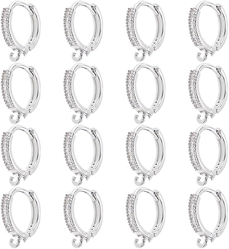 Miniatura 8 de DICOSMETIC 16 aretes de aro de circonita de 2 colores, chapados en oro de 24 quilates, redondos, con lazo de latón, aretes de gancho francés para