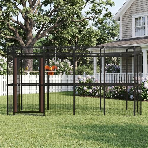 154 Heavy Duty Outdoor Walk-in Bird Cage - Carbon Crystal Board & Metal Aviary for Macaws Budgies Conures Lovebirds & More - Spacious Flight Cage for Large & Small Birds
