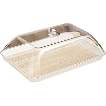 Sharplace Rectangular Cake Stand with Clear Lid, Multifunctional Cake Serving Tray, Cup Cakes Display Plate Large Serving Platter for Snack Fruit Organizer for Bread, Party, Kitchen, Caf , S