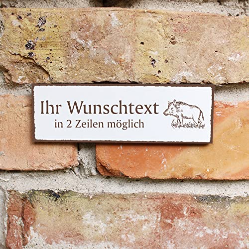 Türschild gezeichneter Keiler Wildschein Namensschild personalisiert mit Gravur- 150mm x 50mm - selbstklebend