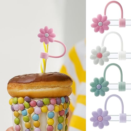 Miniatura 6 de 4 fundas de silicona para popotes compatibles con Stanley de 30 y 40 onzas, 0.394 in (2564 pulgadas), bonitas tapas de popote a prueba de polvo para