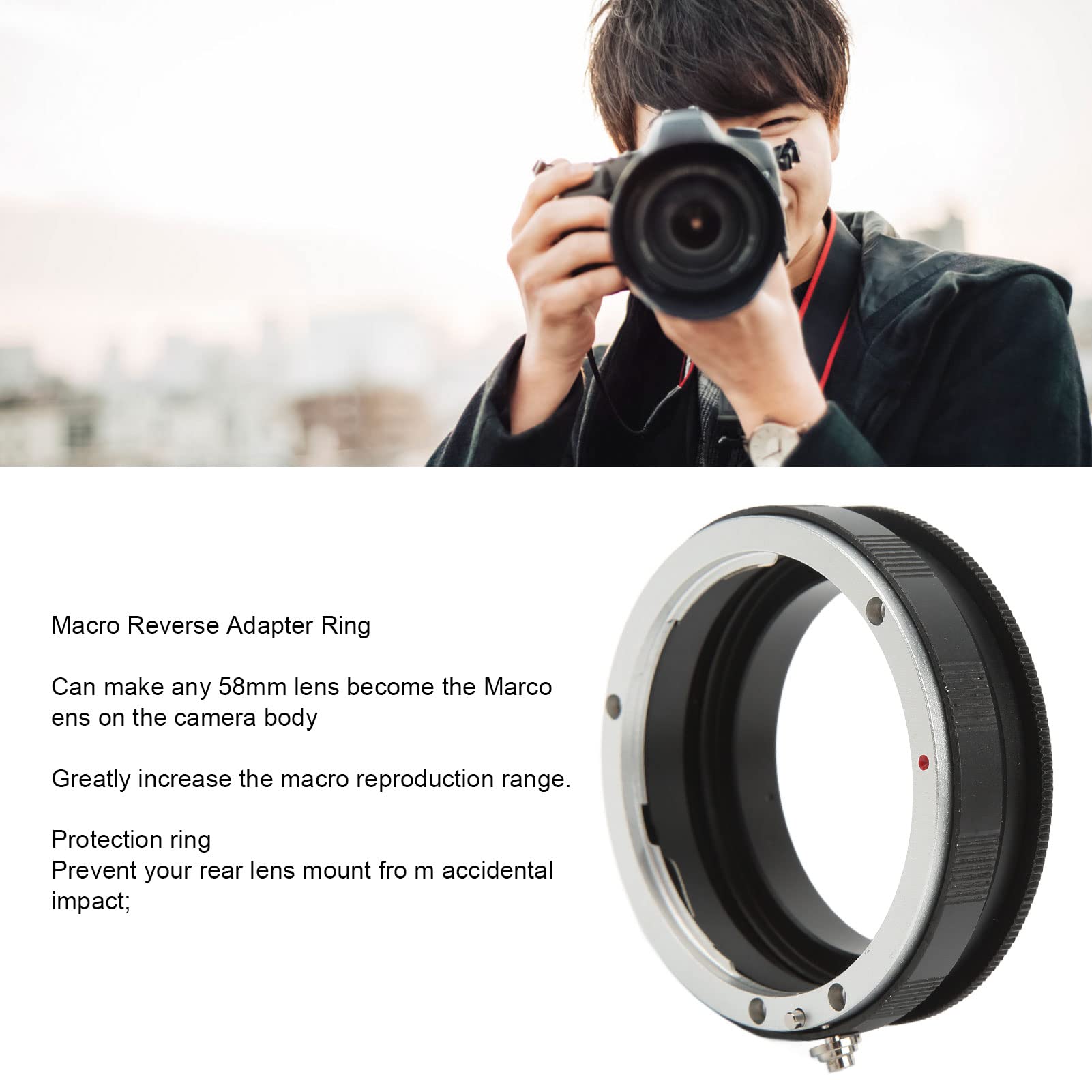 Fydun Pierścień Adaptera Odwróconego Makro 58 Mm Adapter Obiektywu do Mocowania Aparatu Pierścień Ochronny i Osłona Tylnego Mocowania Obiektywu Filtr z Gwintem 58 Mm do Montażu EF