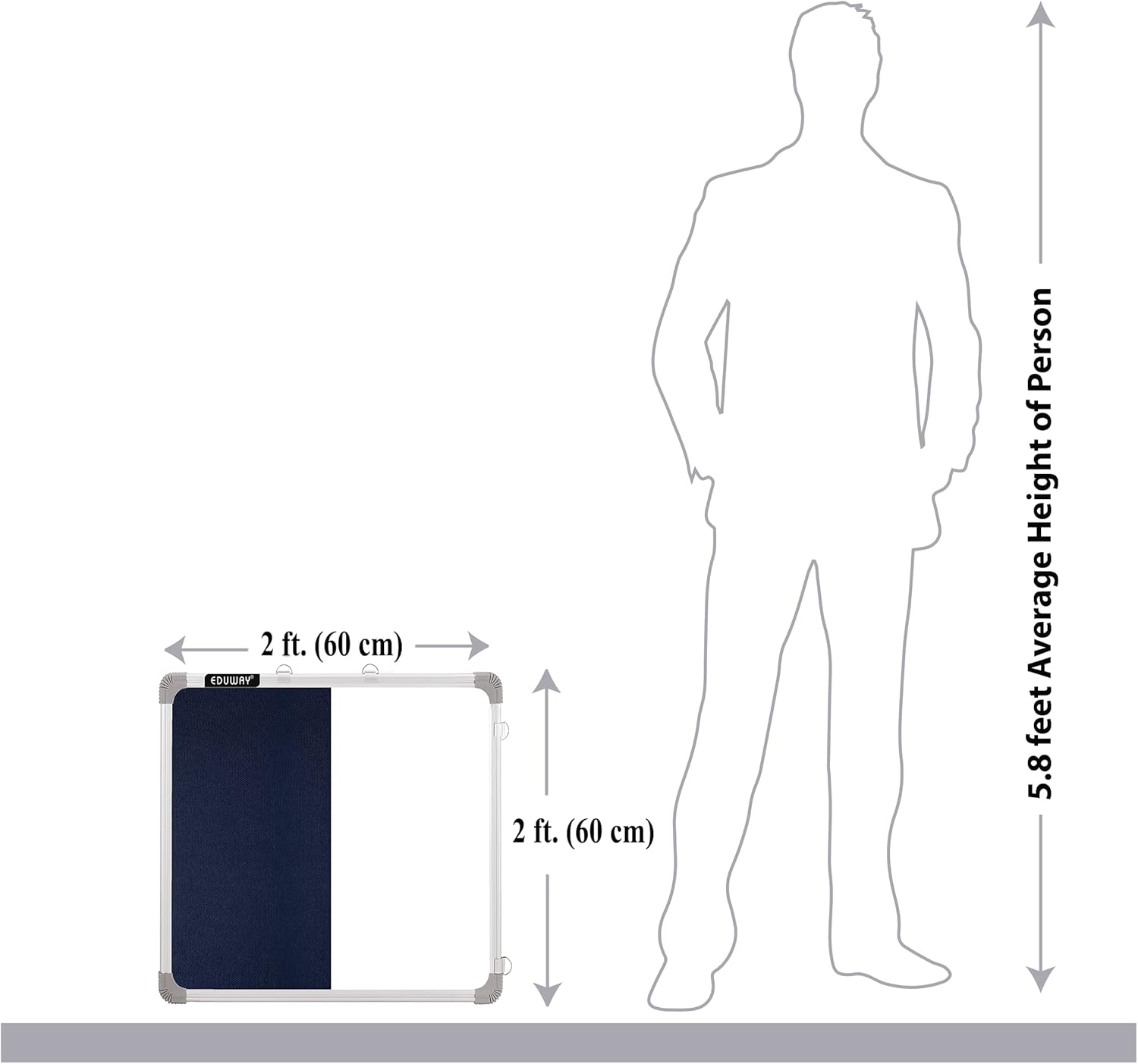 2x2 ft.Combination Board Whiteboard + Blue Notice/Bulletin/Pin-up Board with Duster, Marker, 30 Push up Notice Pins for Home, Office & School, Aluminium Frame (60x60 Cms)`