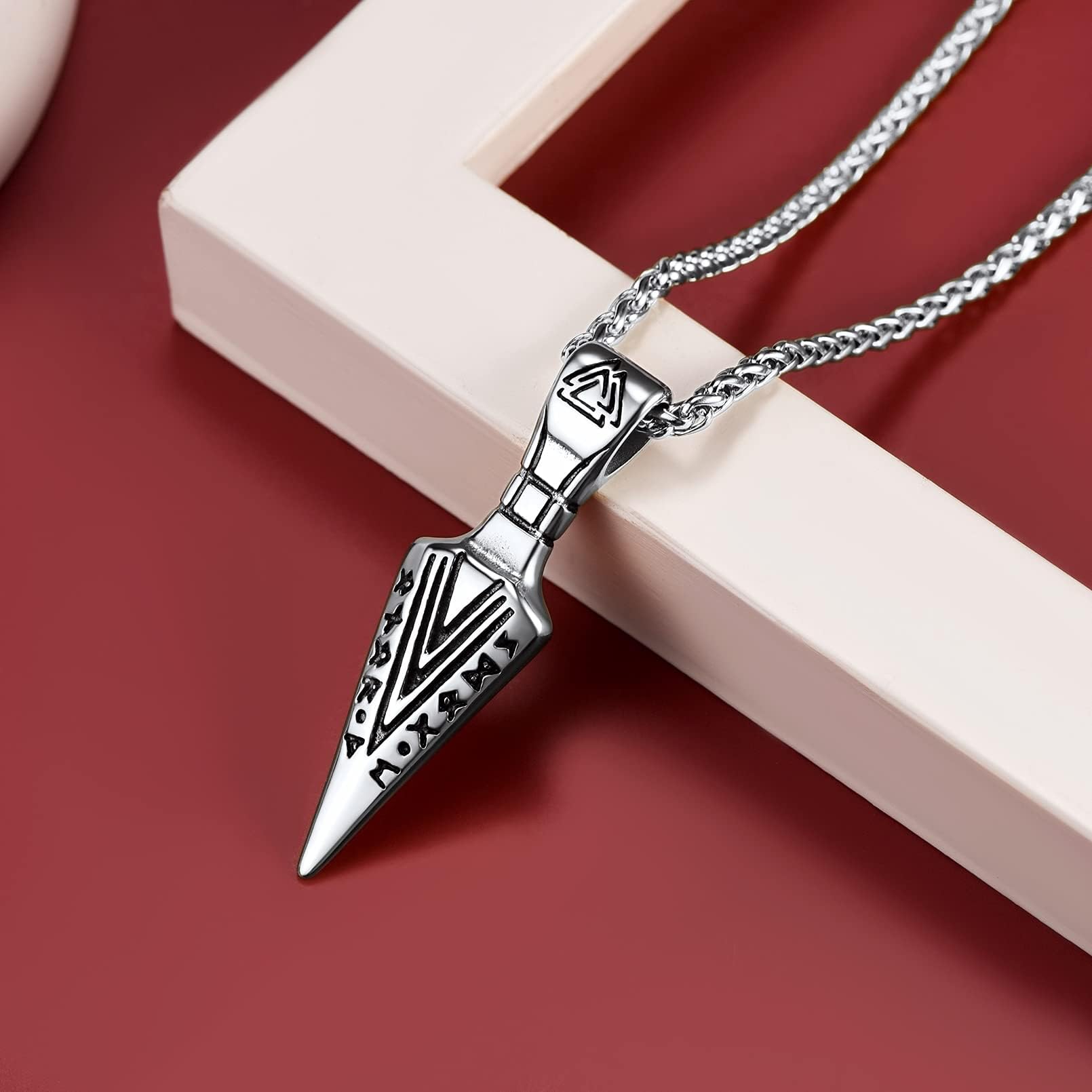 FaithHeart Collar Vikingo Colgante Hombre Vegvisir Vikingo Flecha Acero Inoxidable 316L Talismán Nórdica Joyería Protección Familia
