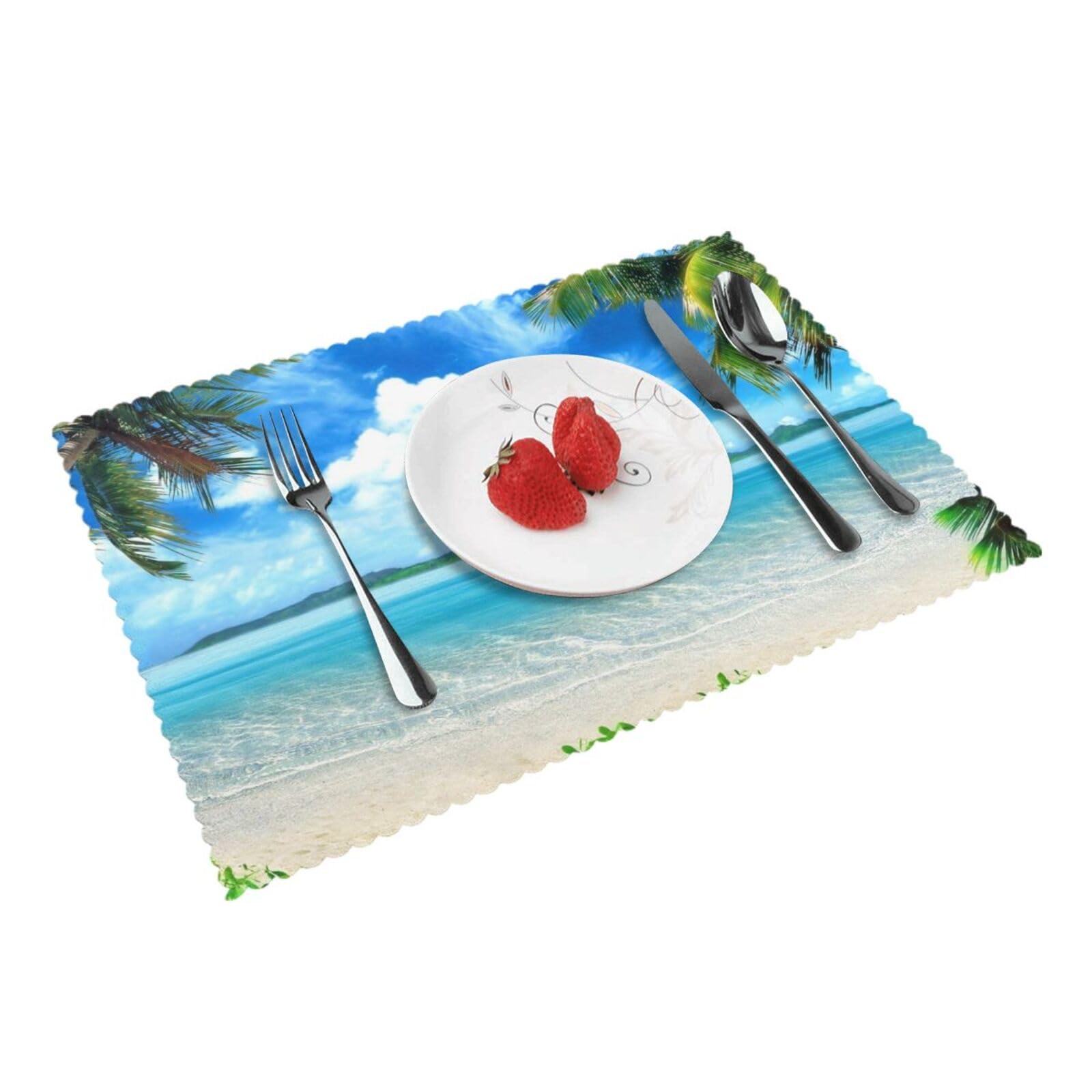 Tropical Palm Tree Hawaii Beach Printed Placemats Set of 4 PCS Washable Placemat for Kitchen Table Heat-resistant Table Mats 45x30 CM