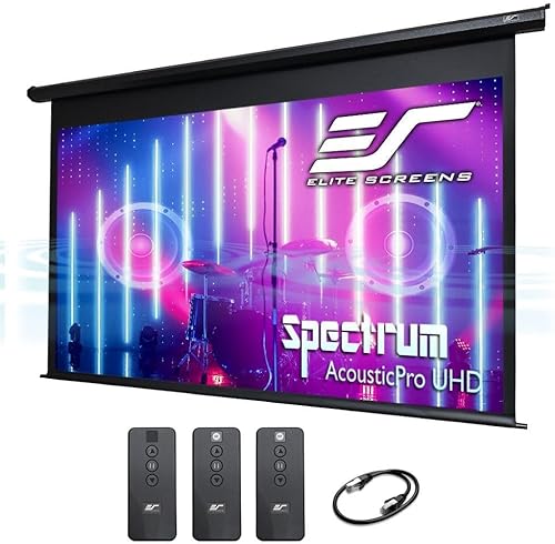 Image of Elite Screens Acoustically Sound Transparent Spectrum Electric AcousticPro UHD,105-INCH Motorized Projector Screen Swift-RC1 Remote Kit Moiré-Free Perforated Weave Home Cinema, ELECTRIC105H2-AUHD
