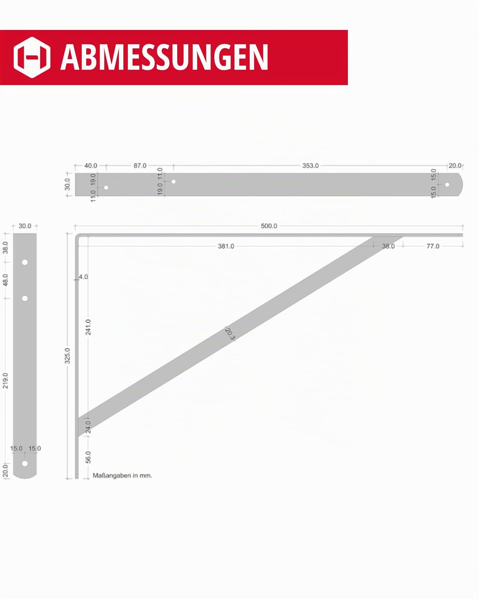 Schwerlastwinkel [ATHENA] 10 Stück Regalwinkel I Tiefe 500 mm I Schwerlastkonsole verzinkt, Grau I Wandhalterung Regal Tragkraft 300 kg I Winkel Metall massiv | Metallwinkel 90 grad