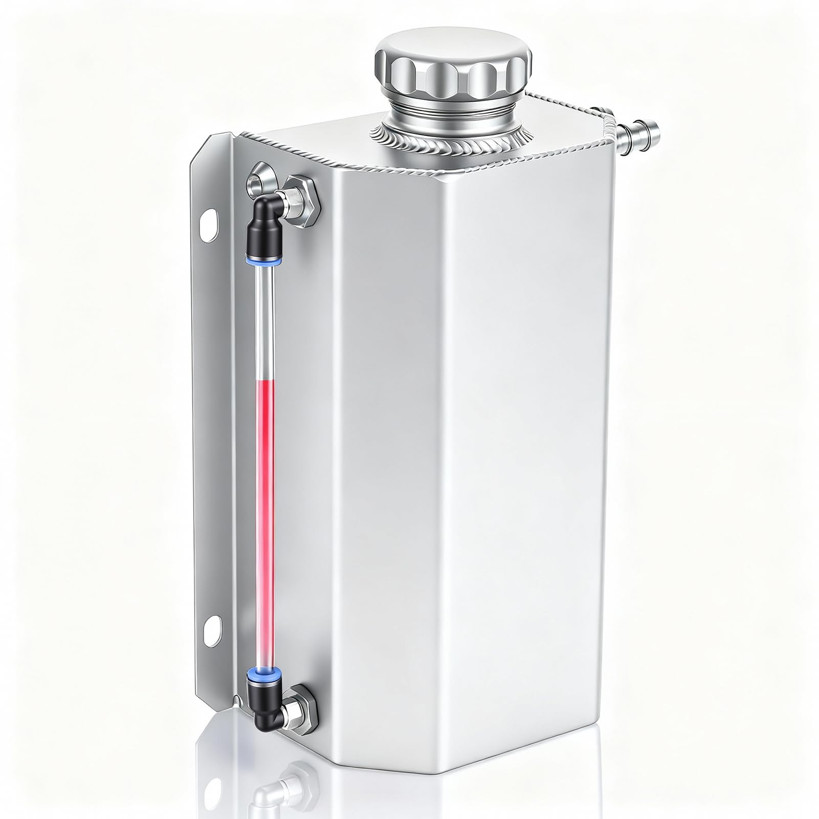 WODHMIEY 1L/2L Coolant Reservoir Tank Universal Radiator Coolant Overflow Expansion Tank Polished Aluminum Engine Coolant Recovery Kit with Magnetic Drain Plug and Level Hose for Car (Silver 2L)