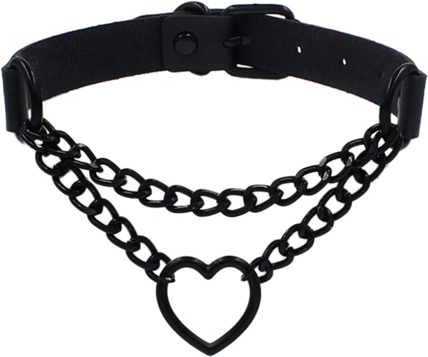 Heart Choker Necklace for Women Men, Gothic Punk PU Leather Adjustable Collar with Chain Y2K Emo Grunge Jewelry