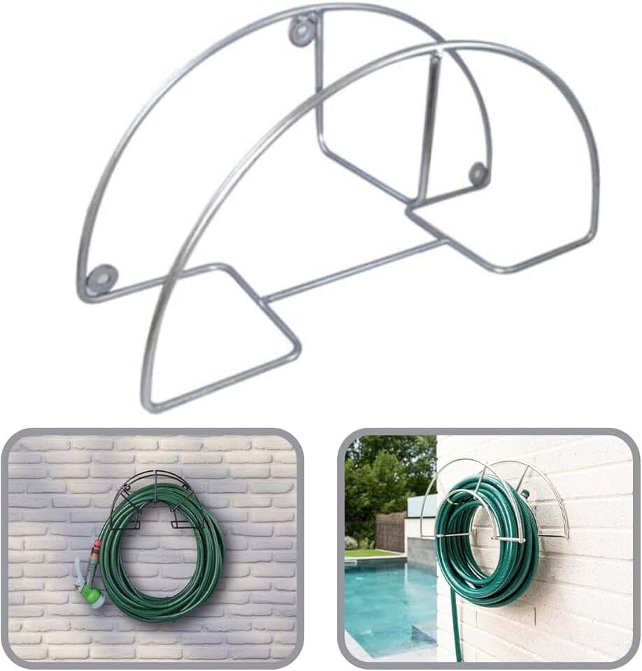 Suporte Mangueira de Jardim Até 50 Metros Enrolador de Metal que Não Enferruja Não Resseca Para Parede Muro e Madeira