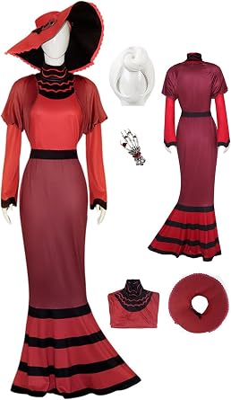 Womens Rosie Costume Dress Cosplay Suit Anime Hotel Halloween Party Outfit Uniform Red Dress Hat Full Set