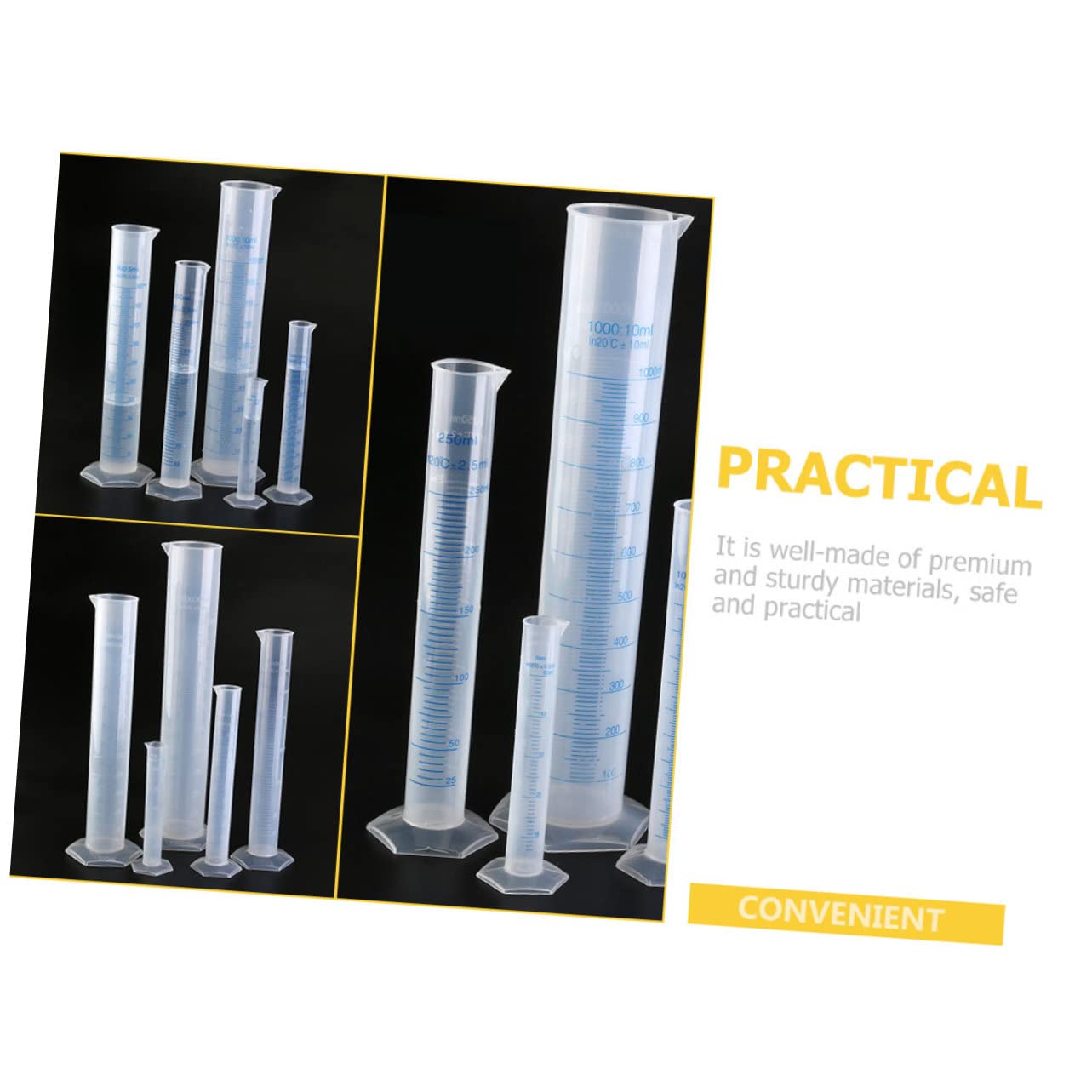 NAMOARLY 5pcs Graduated Plastic Measuring Cylinder Test Tubes Cylinder with Scale Litre Cylinders Measuring Container Cups Graduated Cylinder Experiment Measuring Cups Cylinder Chemistry
