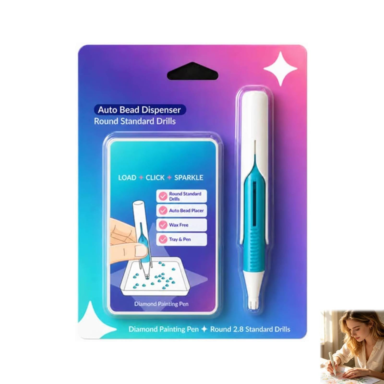 Automatic Diamond Painting Bead Dispenser, Diamond Art Tools Pen No Wax Needed, Diamond Art Accessories Kit for DIY Crafts for Adults, Auto Bead Picker Tool with Comfortable Grip，Blue (with Box)