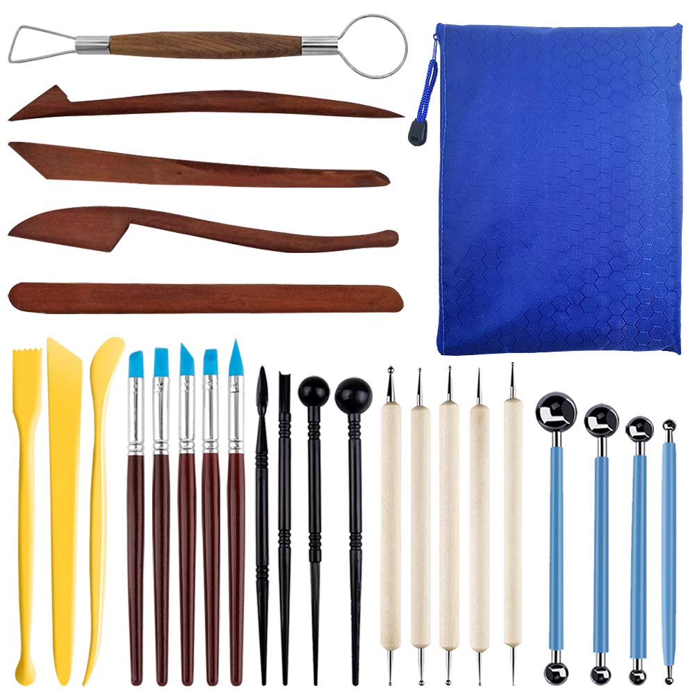 FineGood 26 PCS Polymer Clay Tools, FineGood Modelling Clay Sculpting Tool Set Ceramic Clay Moldelling Tool Kits for Beginners Kids