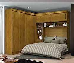 Guarda Roupa Casal com Cabeceira Queen 4 Portas de Correr 3 Gavetas Florença Espresso Móveis Canela