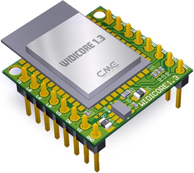 CME WIDI Core - Smart (BLE) breakout board implementujący wysokiej klasy MIDI przez Bluetooth Low Energy opracowany przez CME z wbudowaną anteną PCB i wypełnionym nagłówkiem pinów