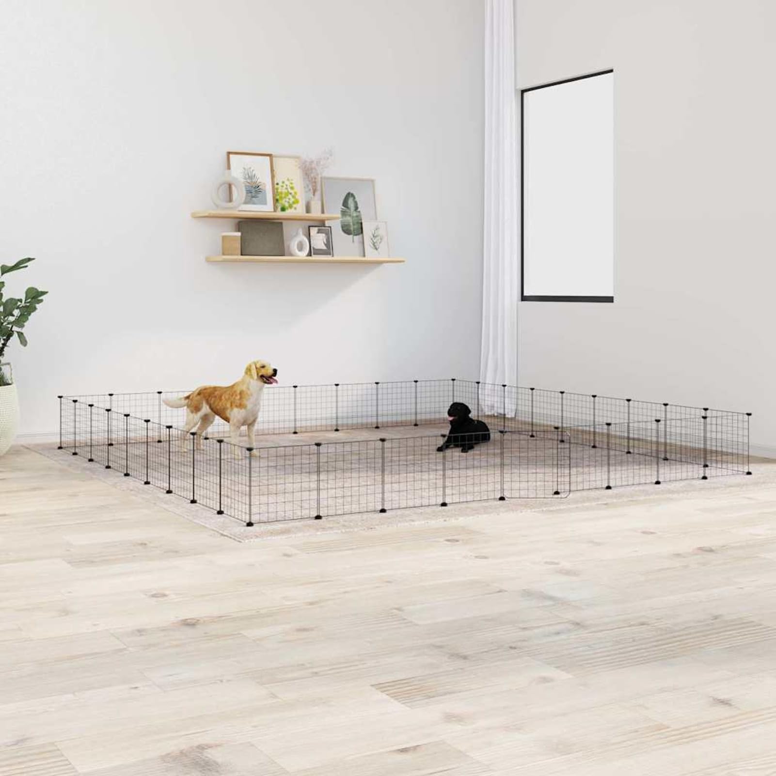 ShGaxin Jaula para Mascotas de 36 Paneles Puerta, Jaula Cobaya, Jaulas para Conejos, Recinto para Conejos, Valla para Mascotas, Cosas para Conejos, Parque para Conejos, Acero Negro 35x35 cm