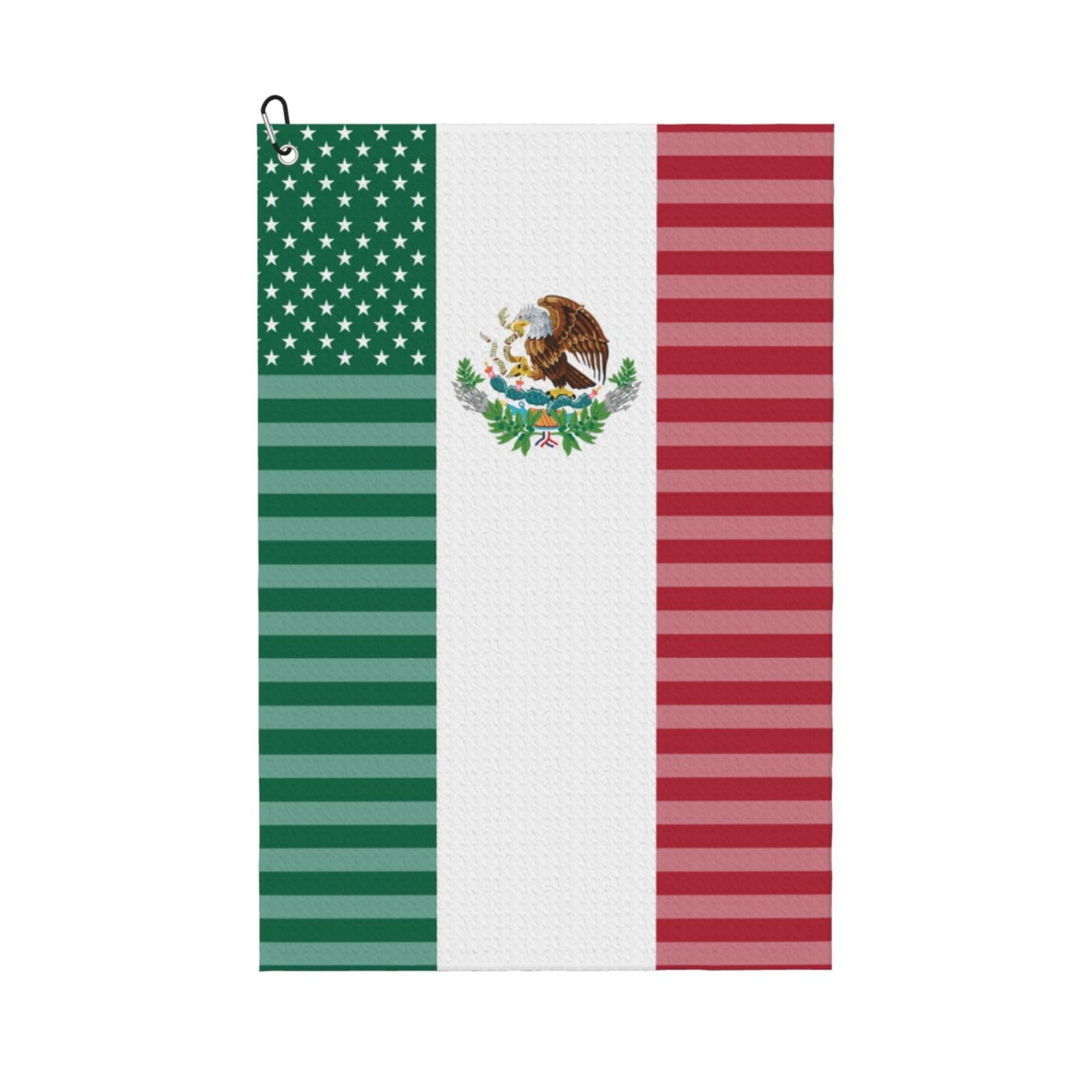 peiyeety U.S. Mexican Flag Remix Microfiber Golf Towel with Carabiner Clip, 16x24 Inch Absorbent Waffle Weave Towel for Golf Bags