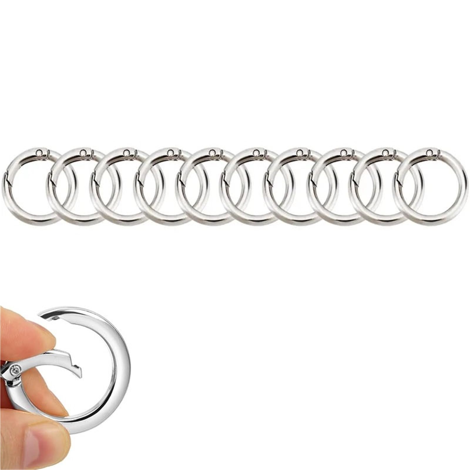 25pcs Openable O Ring Spring Clasps for DIY Jewelry Metal Round Carabiner Keychain Bag Clips Hook Dog Chain Buckles Connector for Keyrings,Wallets(Silver,26mm)